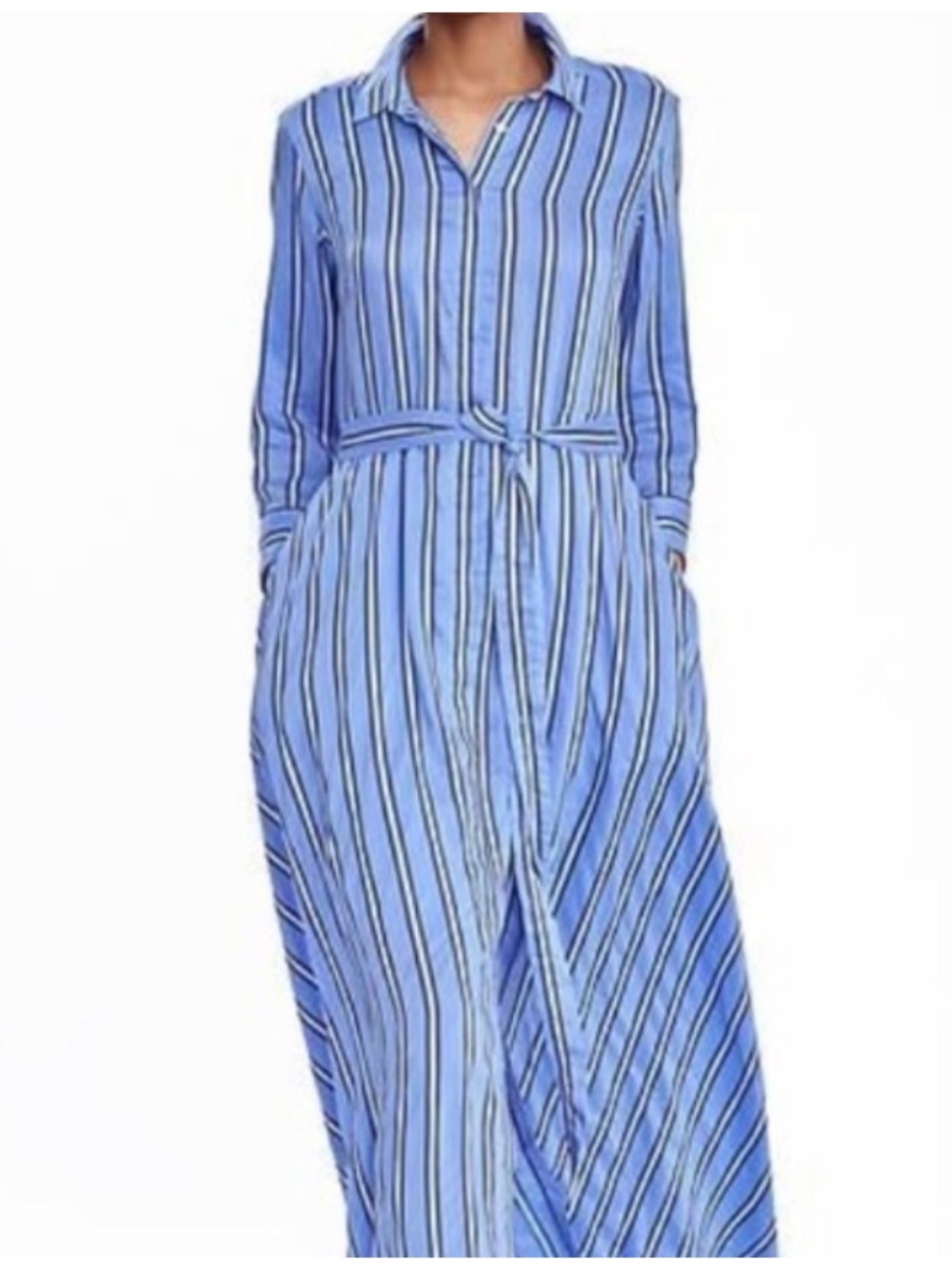 Banana Republic Blue Striped Belted Shirt Maxi Dress